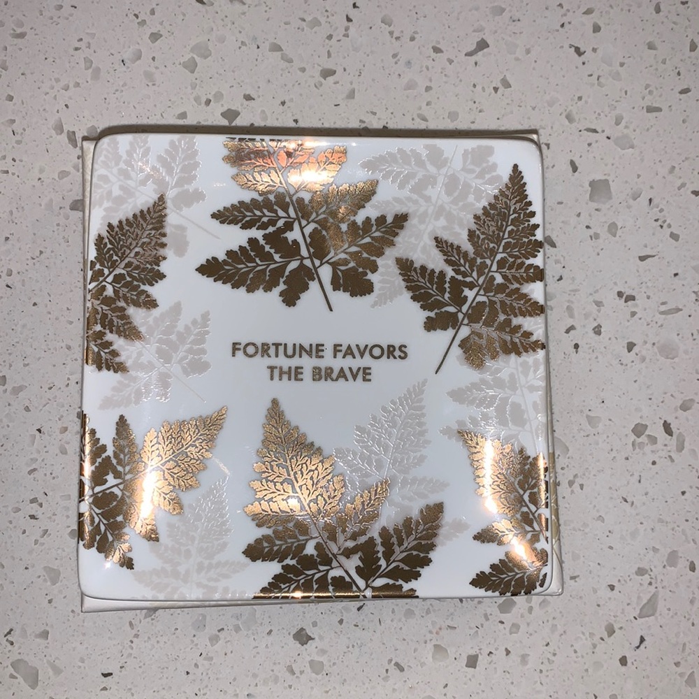 Ceramic Jewelry Tray in Gold Foil “Fortune Favors the Brave”